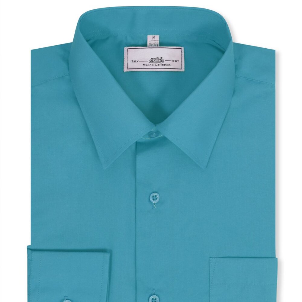 Boltini Men's Regular Fit Long Sleeve Solid Color Dress Shirts Turquoise